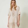 TWINSET Abito Corto Con Ricamo Crochet Beige Online