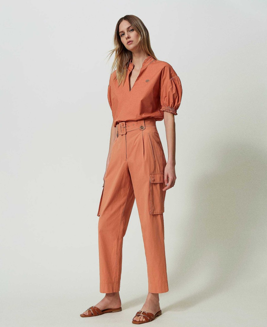 TWINSET Pantaloni Cargo In Popeline Arancio Online