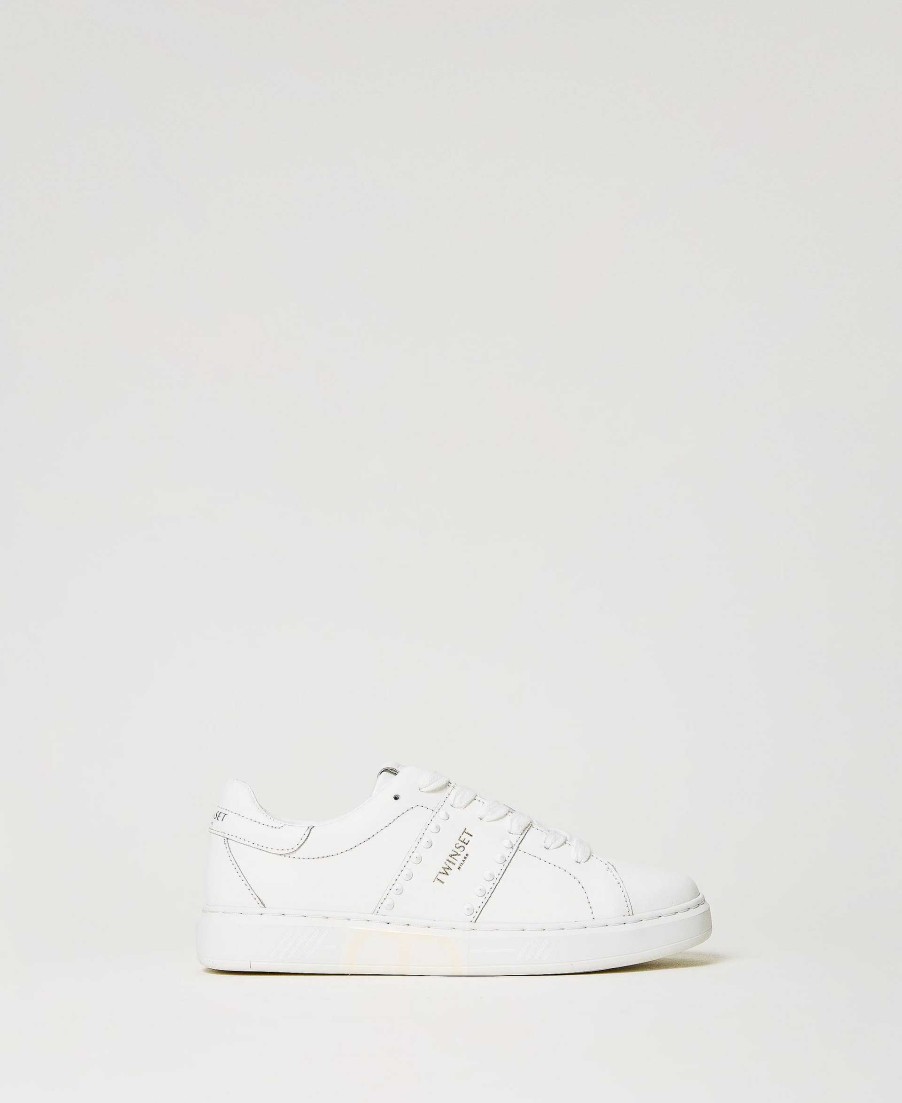 TWINSET Sneakers In Pelle Con Borchie Bianco New