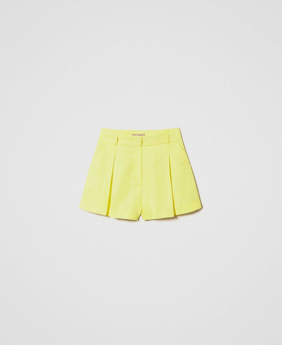 TWINSET Shorts In Misto Lino Con Pieghe Giallo Best