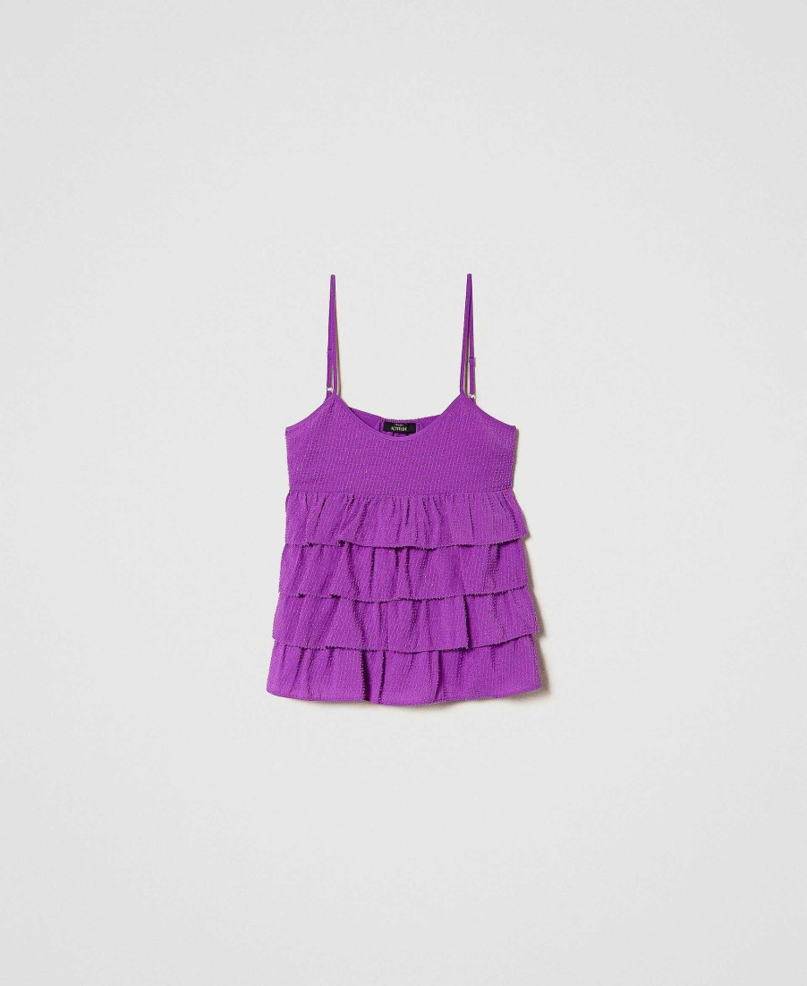 TWINSET Top In Cr Pe Fil Coup Con Balze Viola Clearance