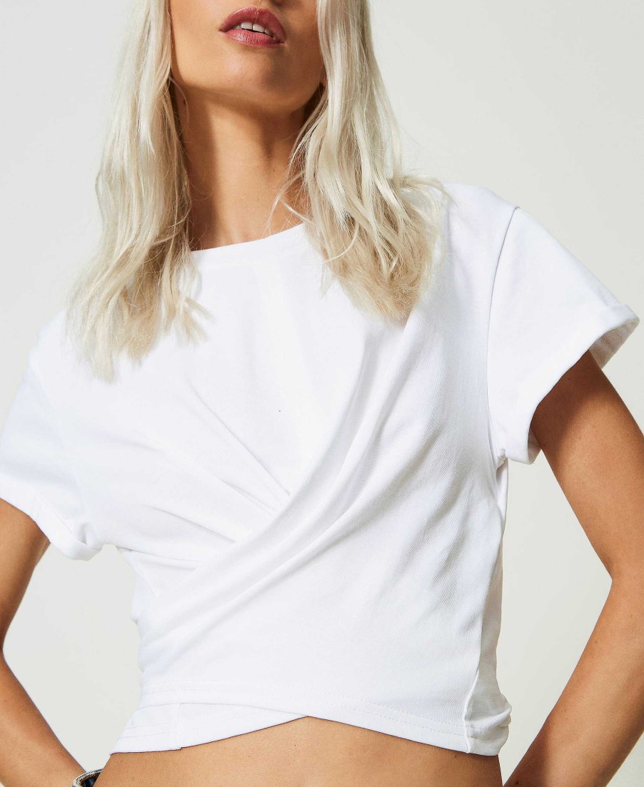 TWINSET T-Shirt Cropped Con Incrocio Bianco Clearance