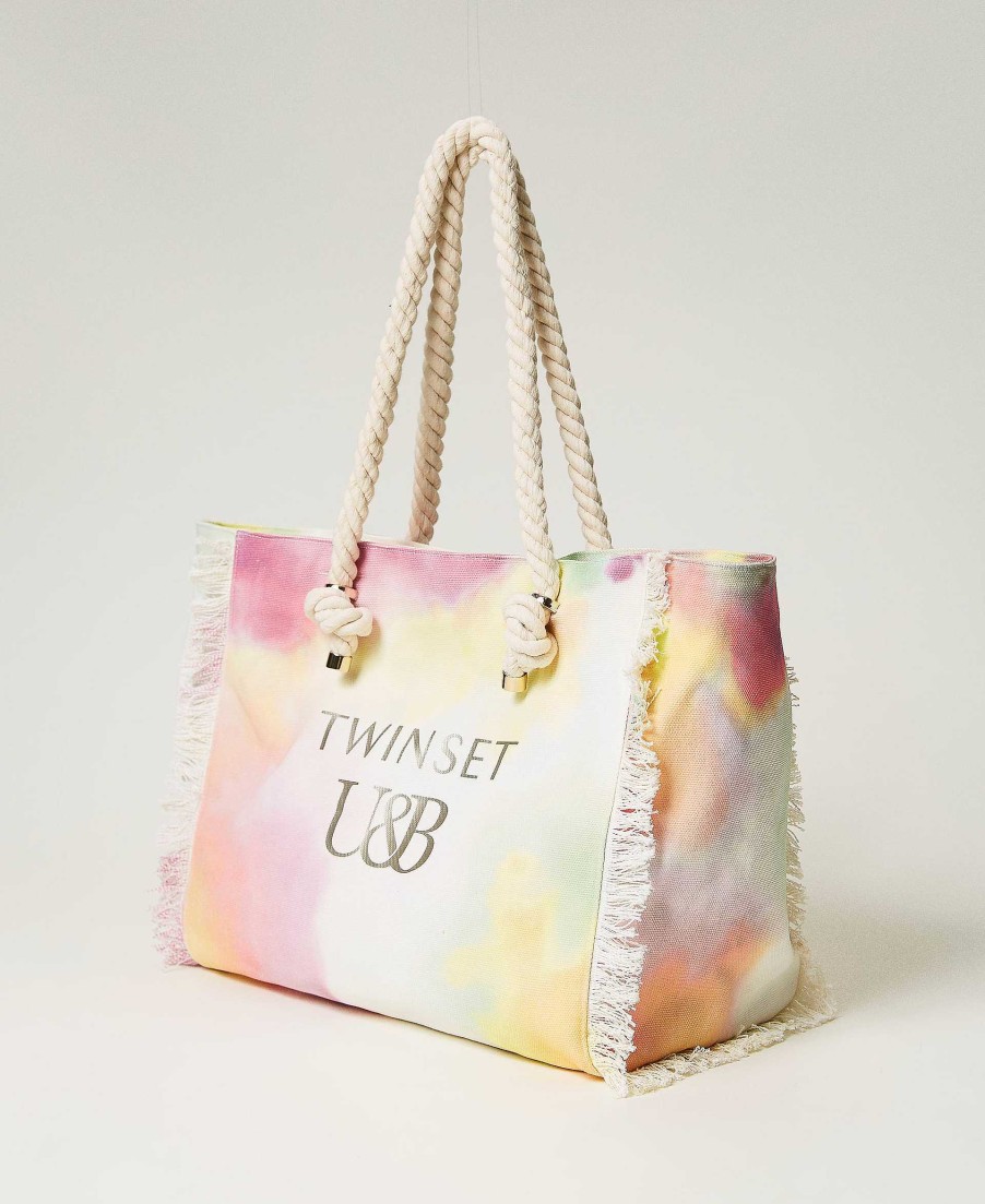 TWINSET Borsa Shopping In Canvas Stampato Fantasia Online