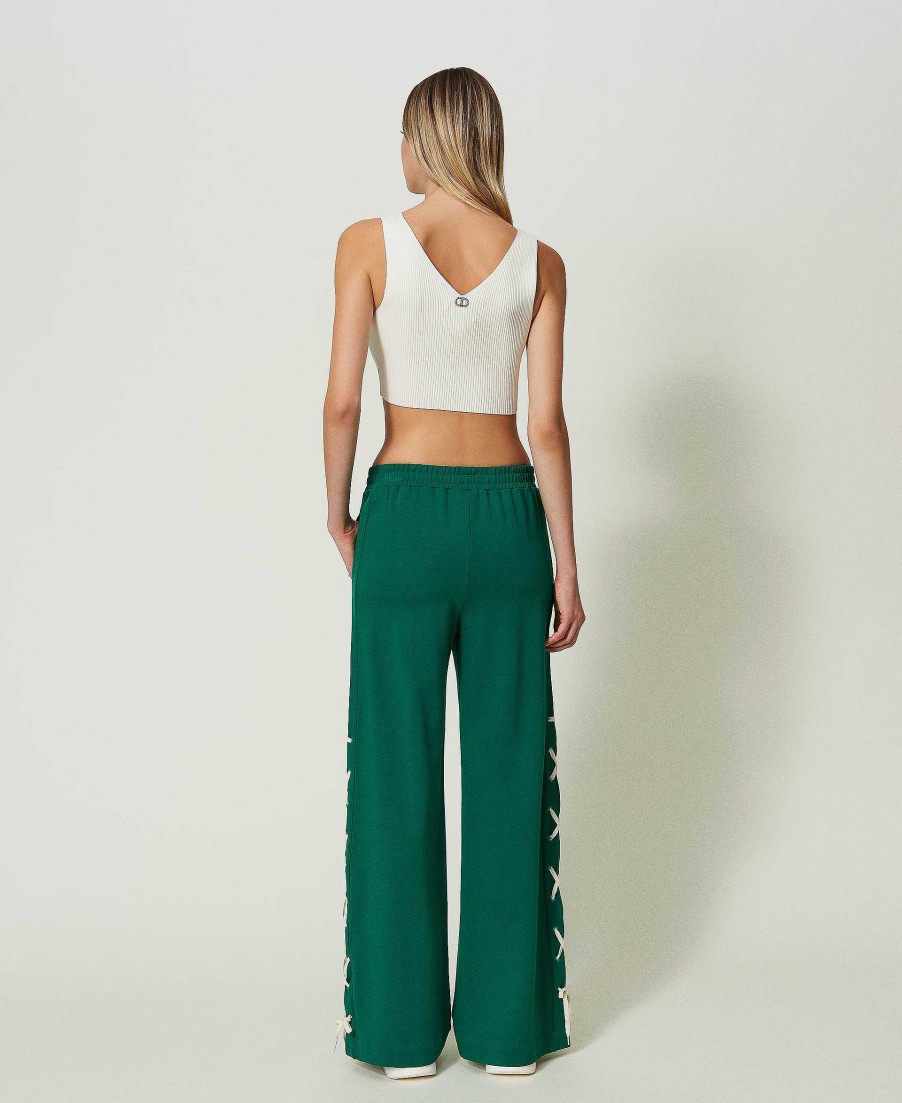 TWINSET Pantaloni A Palazzo Con Spacchi Verde Clearance