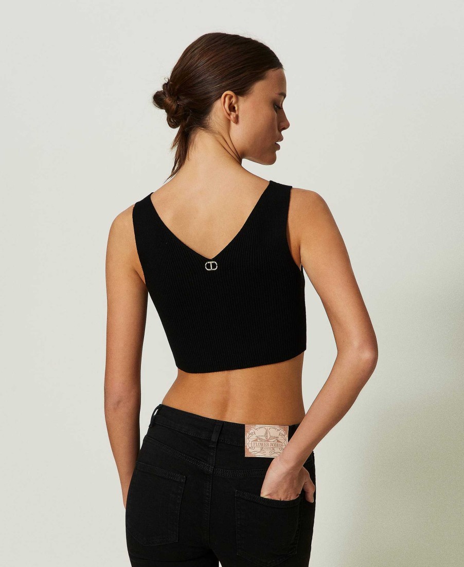 TWINSET Top Cropped A Costine Nero Best