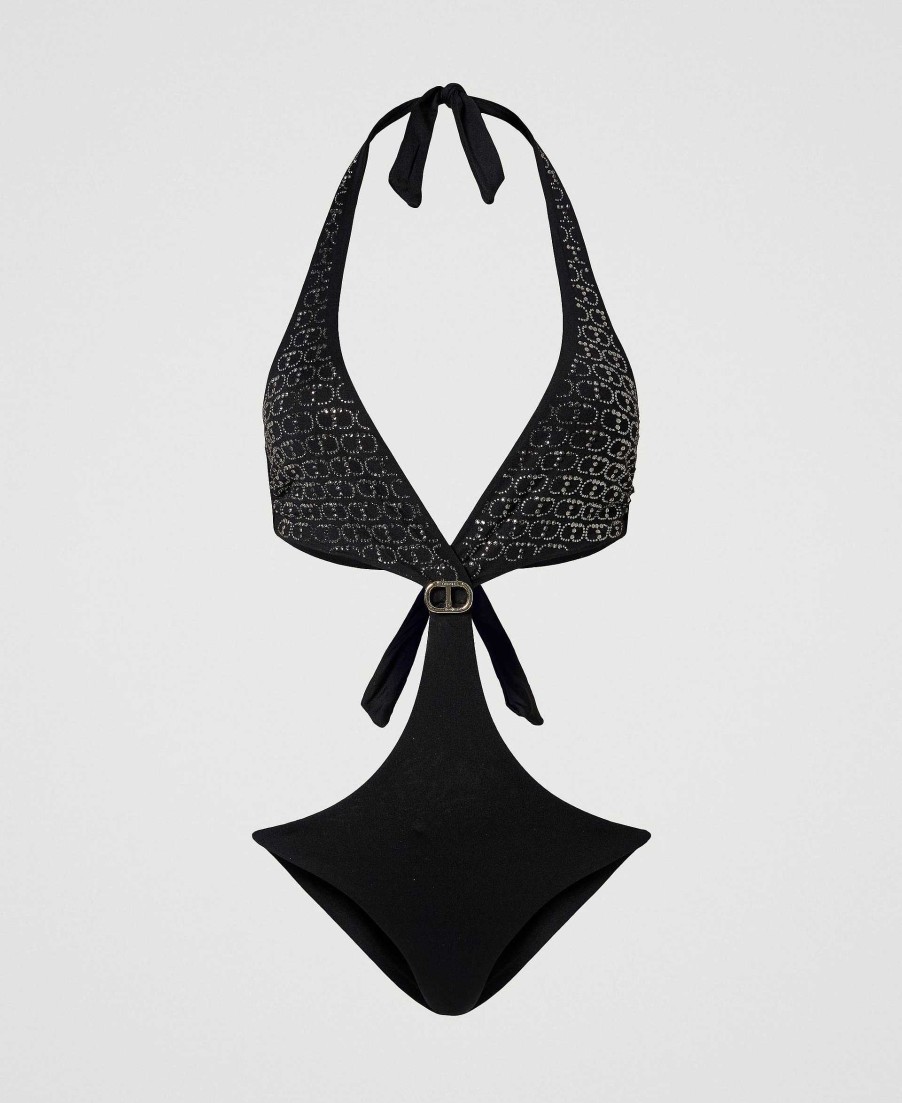 TWINSET Trikini Con Strass Oval T Nero Clearance