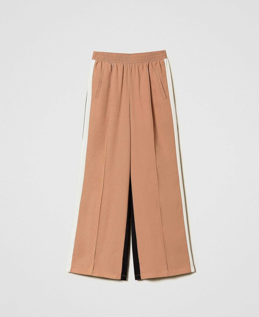 TWINSET Pantaloni In Cr Pe De Chine Con Poliestere Riciclato Marrone Hot