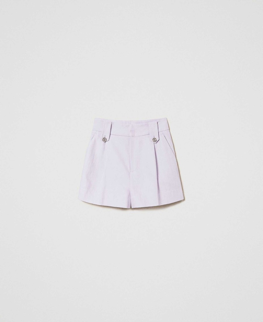 TWINSET Shorts In Saia Di Lino Viola Clearance