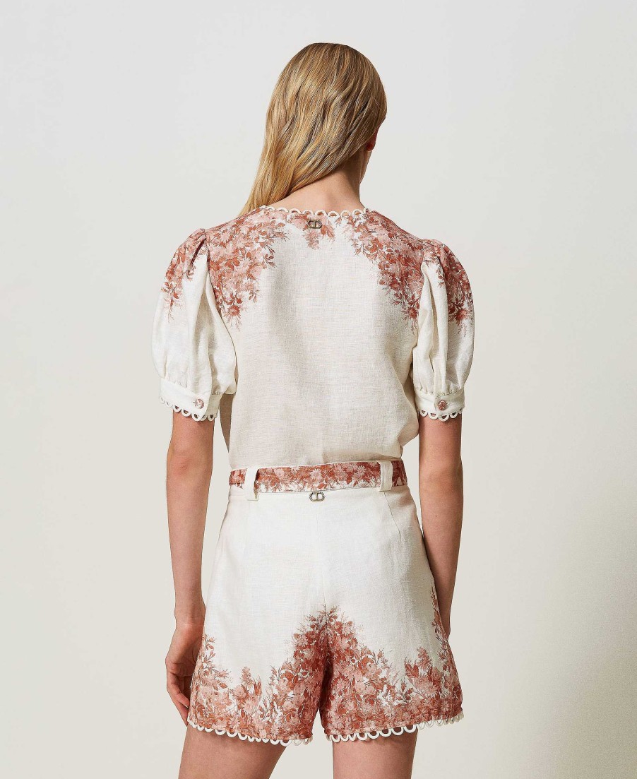 TWINSET Blusa In Lino Con Stampa A Fiori Bianco Best