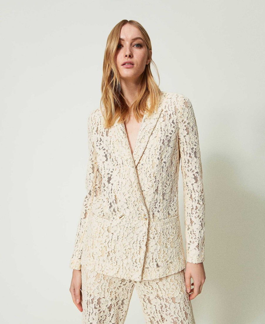 TWINSET Giacca Blazer In Pizzo Macram Bianco Online