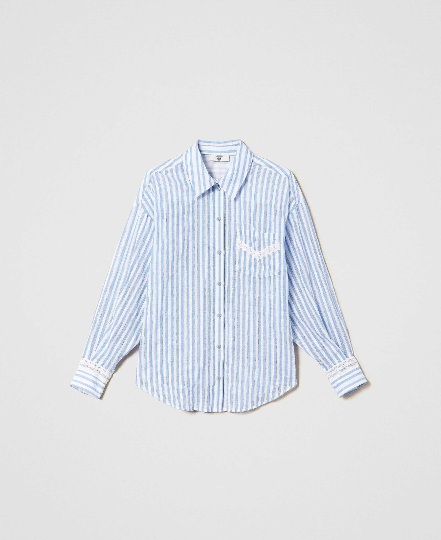 TWINSET Camicia Jacquard Con Macram Azzurro Online