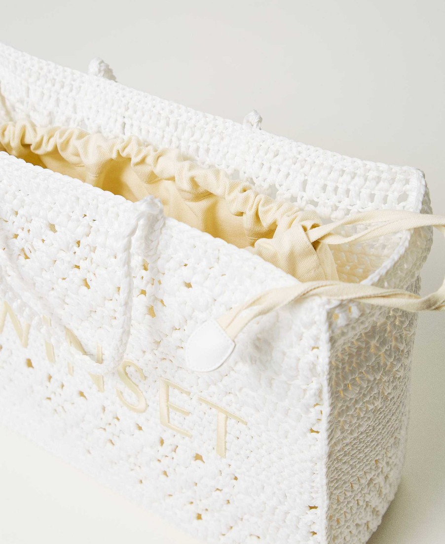 TWINSET Borsa Shopper 'Boh Mien' Crochet Bianco New