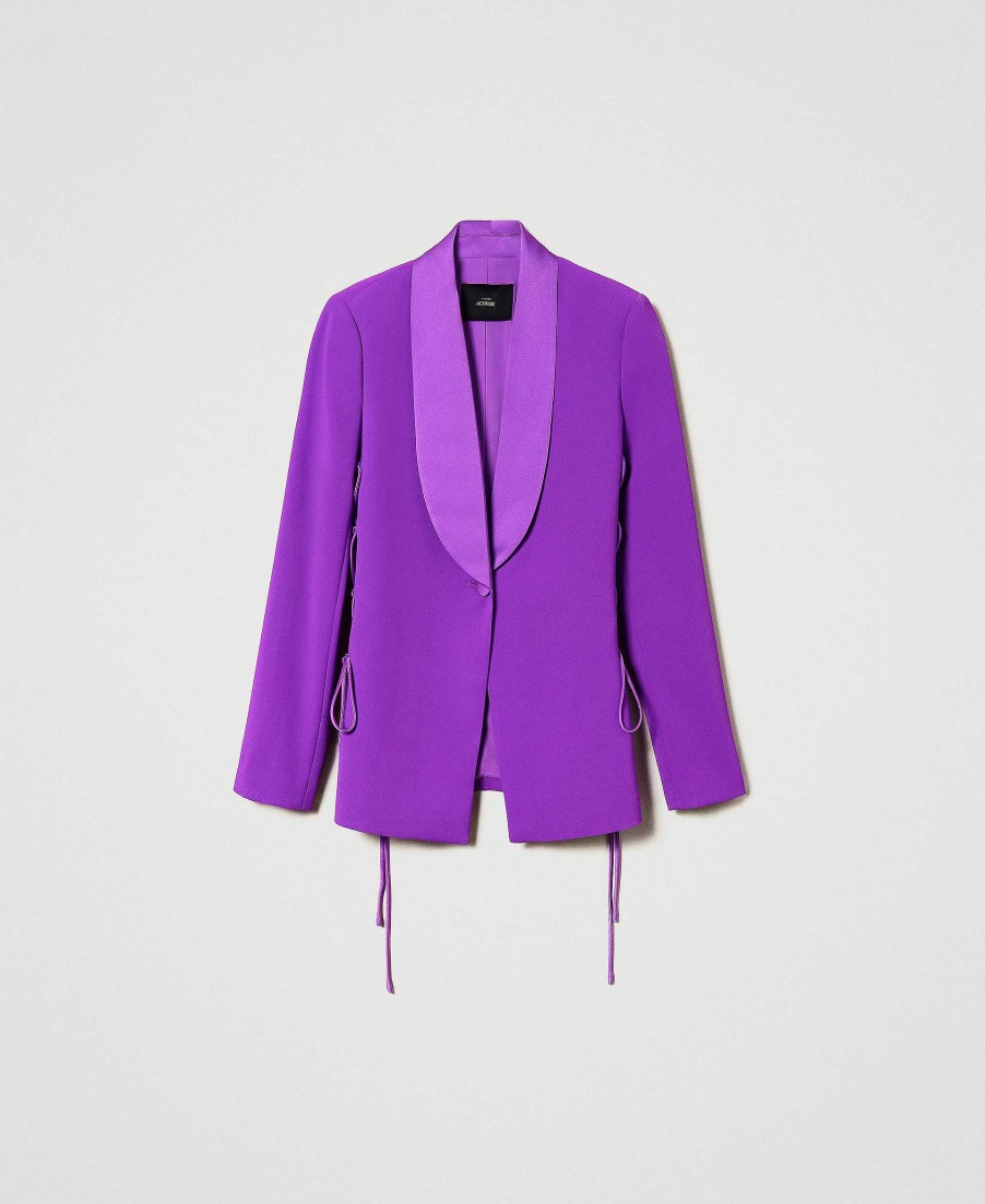 TWINSET Giacca Blazer Con Coulisse Viola New