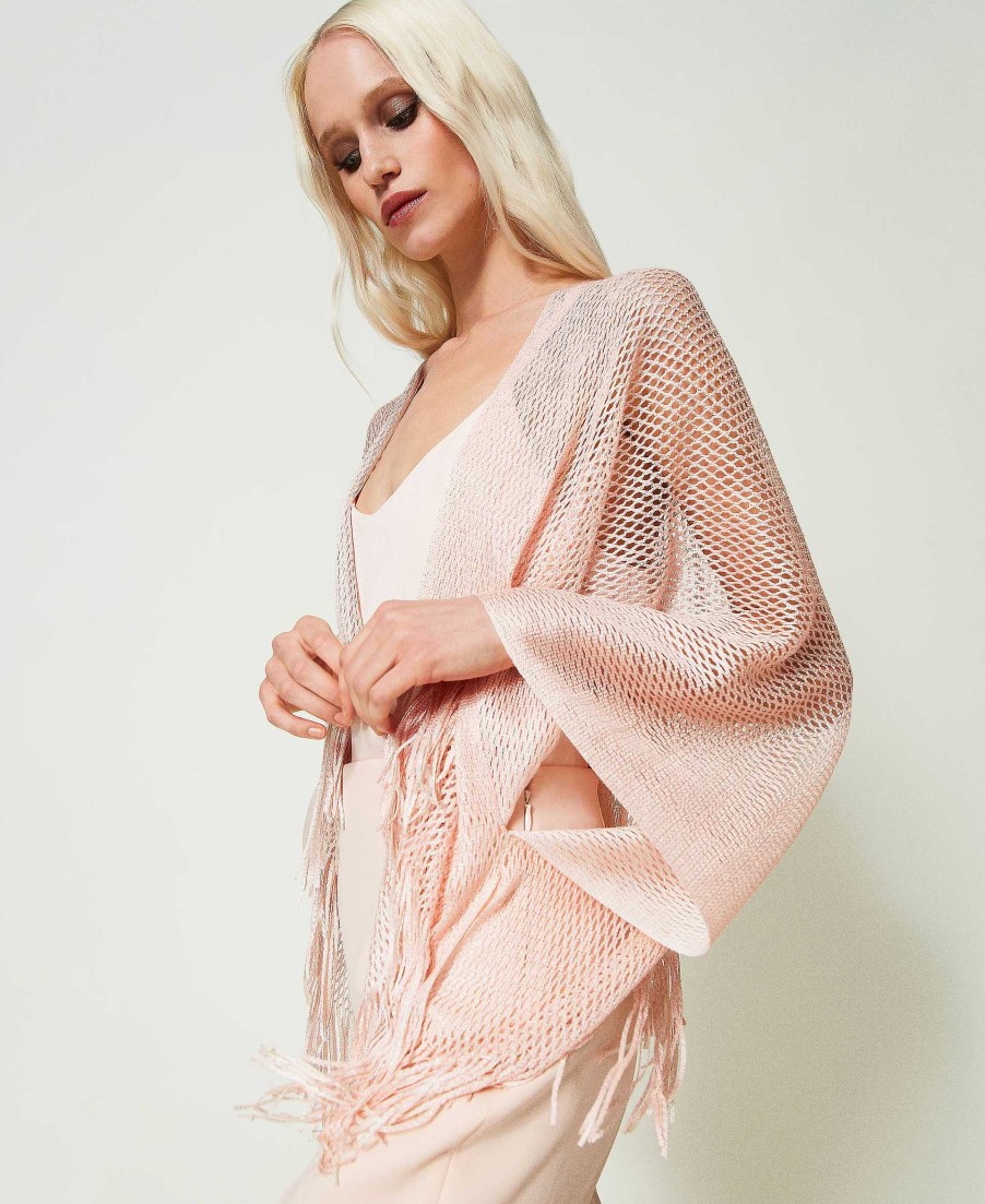 TWINSET Poncho Coprispalle In Lurex Rosa Hot