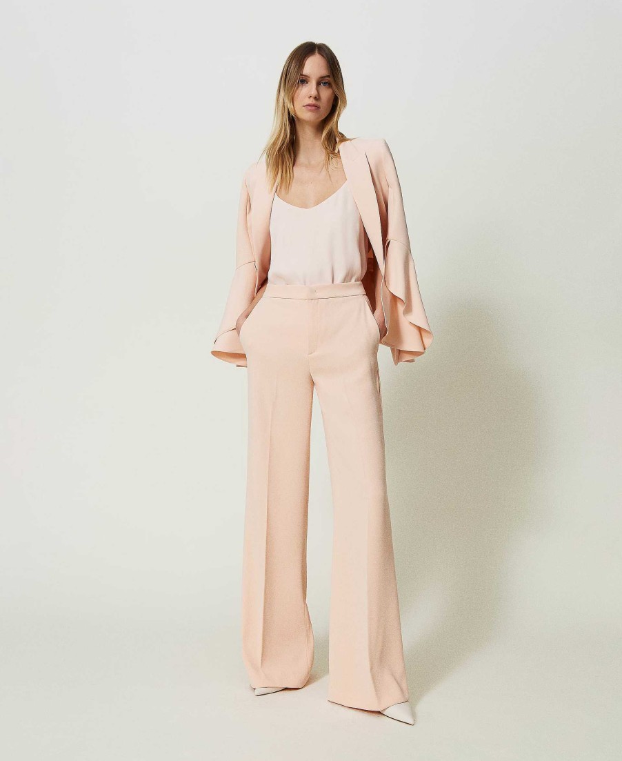 TWINSET Pantaloni Wide Leg In Cr Pe Rosa New