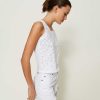 TWINSET Top A Costine Con Logo Bianco Hot