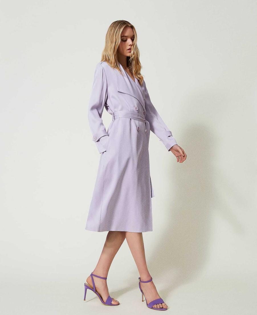 TWINSET Trench In Raso Con Cintura Viola Hot