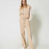 TWINSET Pantaloni Wide Leg In Felpa Beige Clearance