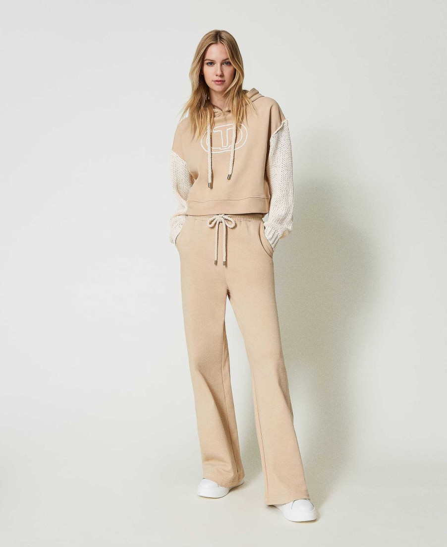 TWINSET Pantaloni Wide Leg In Felpa Beige Clearance