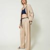 TWINSET Pantaloni In Misto Lino Con Cintura Beige Online