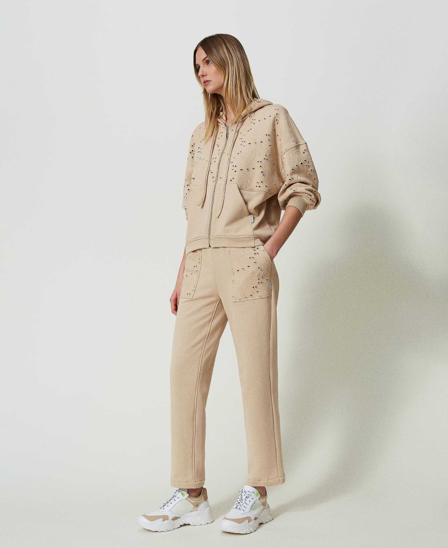 TWINSET Pantaloni Joggers Con Ricamo Sangallo Beige Best