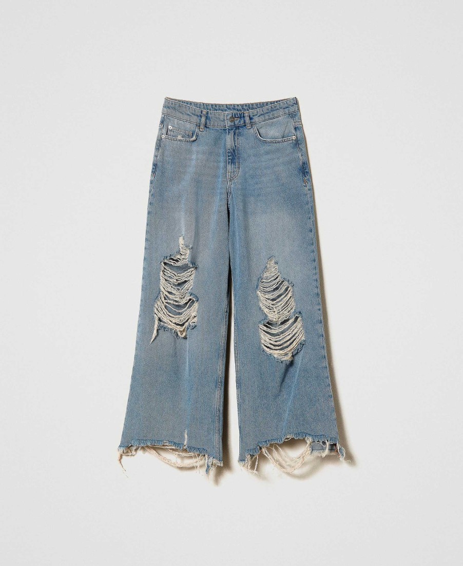 TWINSET Jeans Wide Leg Sfrangiati Blu Best