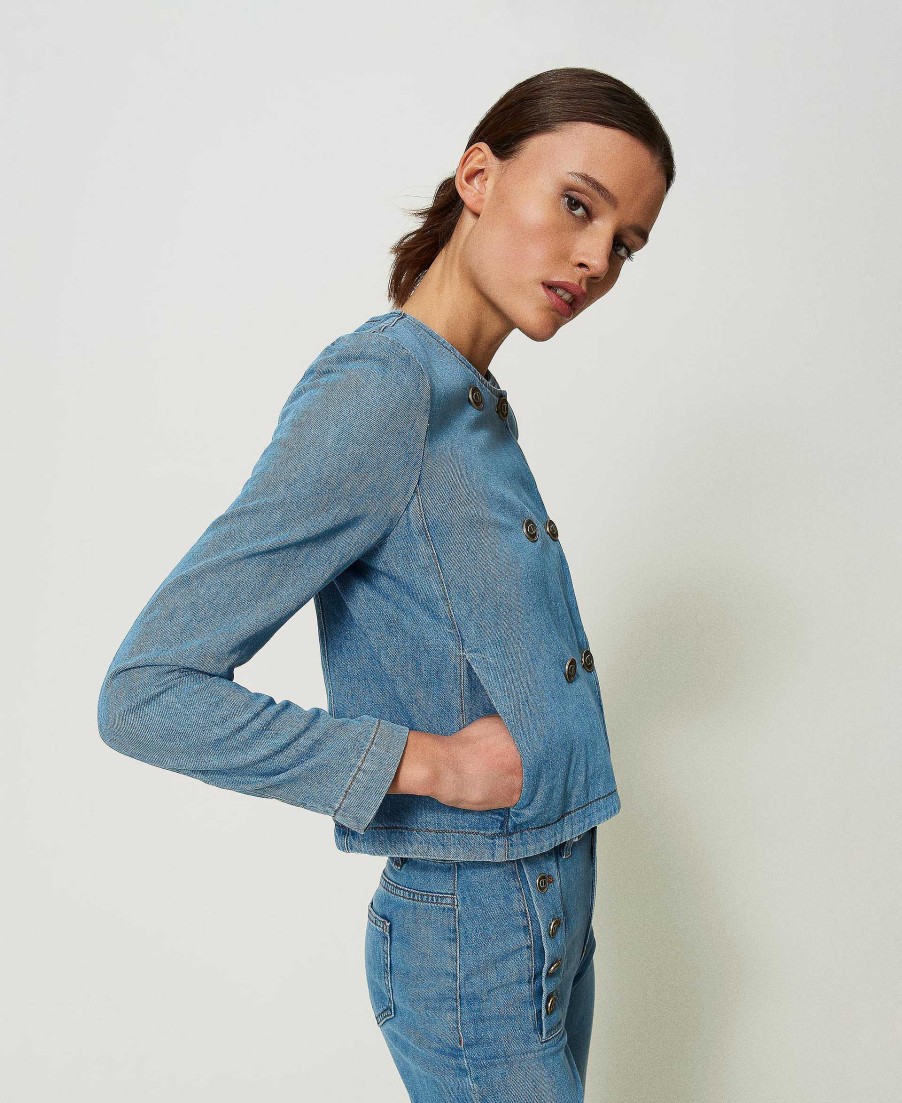 TWINSET Giacca Coreana In Jeans Blu Hot