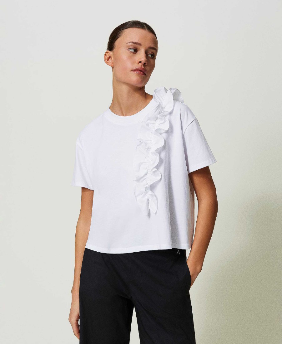 TWINSET T-Shirt Regular Con Volant Bianco Online