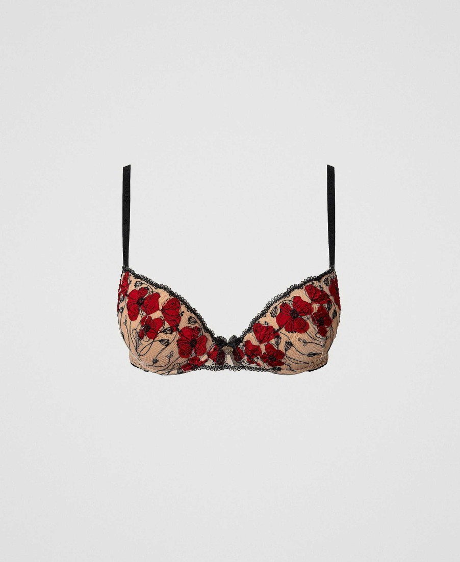 TWINSET Reggiseno Push-Up Con Ricamo Floreale Rosso Best