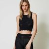 TWINSET Top Cropped In Maglia Effetto Crochet Nero Hot