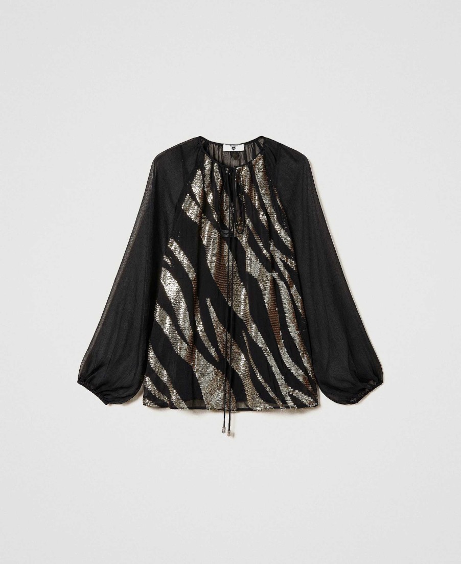 TWINSET Blusa Con Ricamo Animalier Nero Clearance