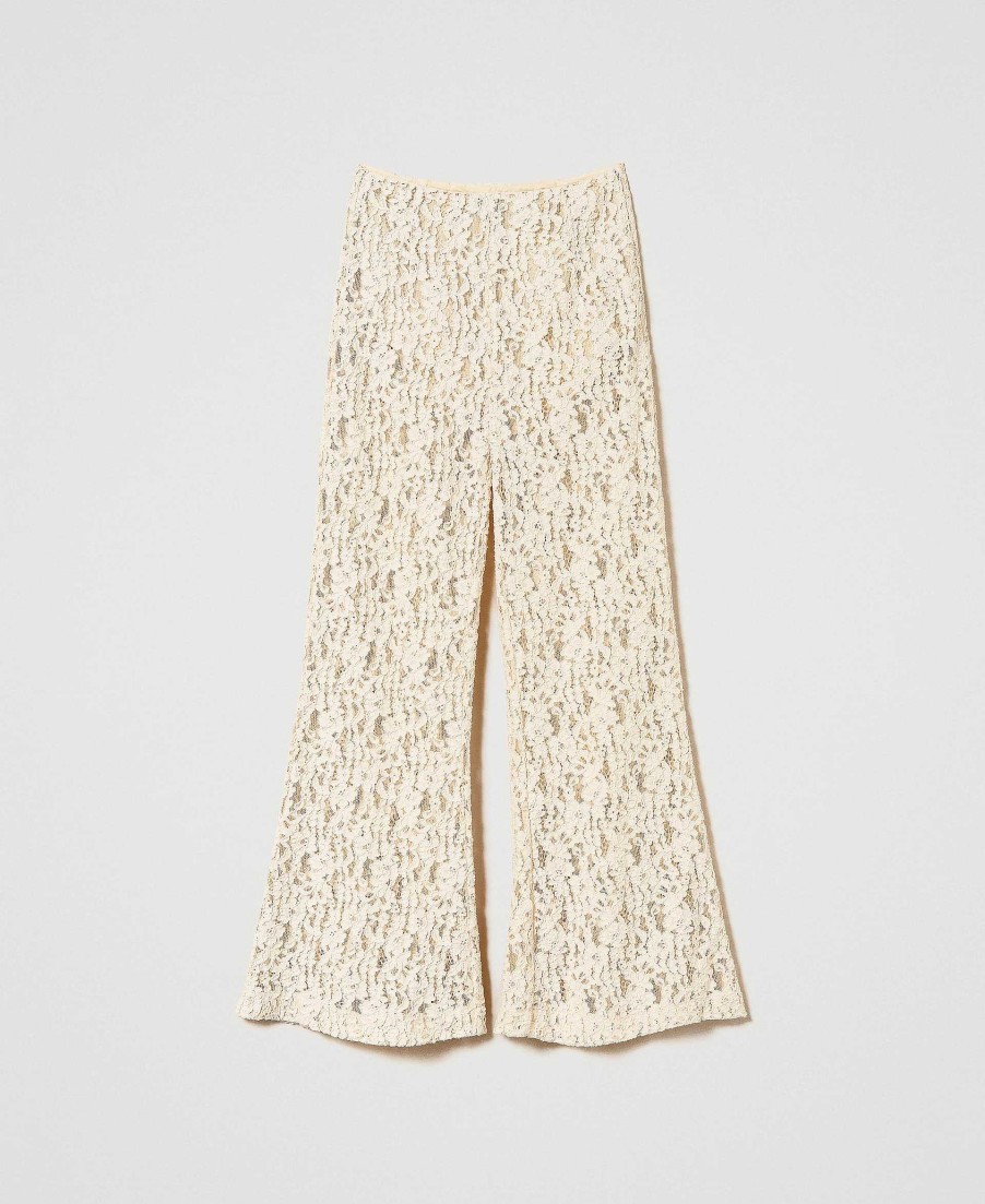 TWINSET Pantaloni Flare In Pizzo Macram Bianco Best