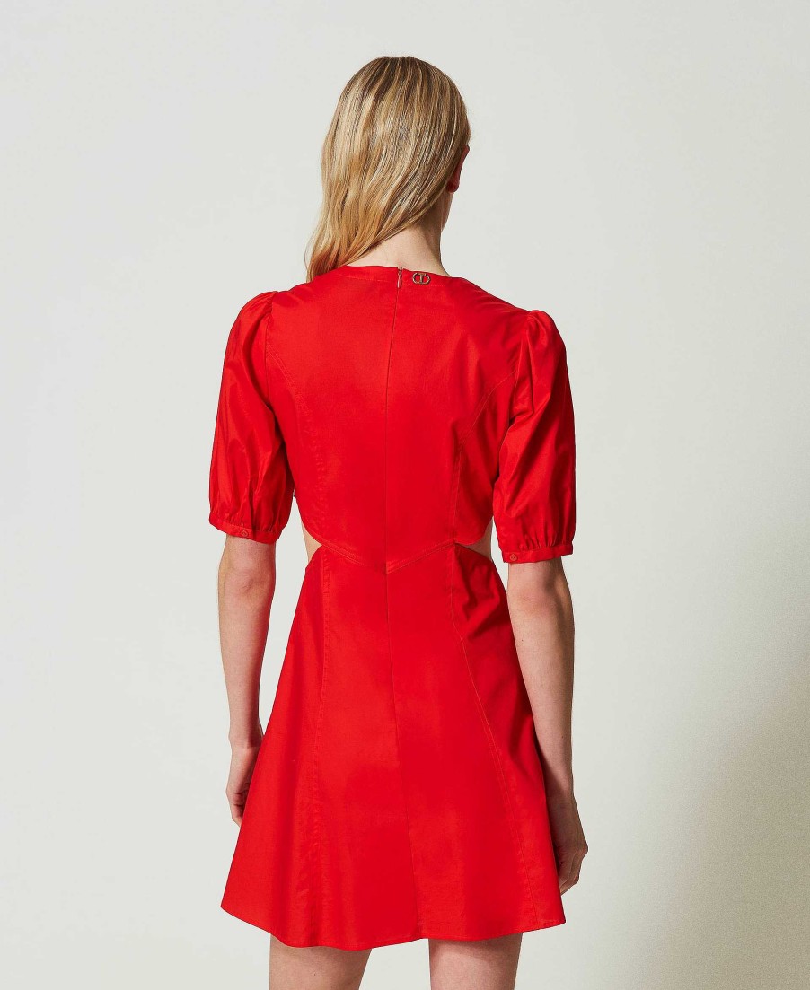 TWINSET Abito Corto In Popeline Con Cut-Out Rosso Hot