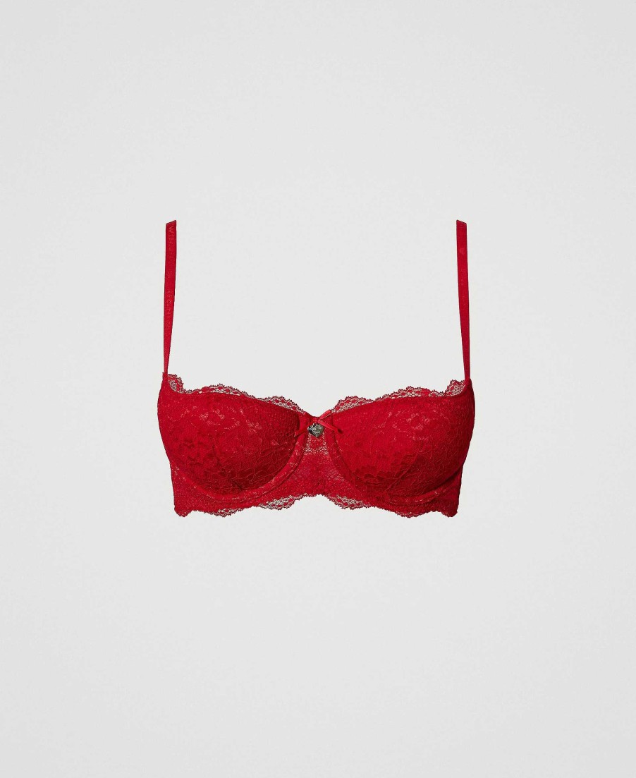 TWINSET Reggiseno A Balconcino In Pizzo Rosso Wholesale