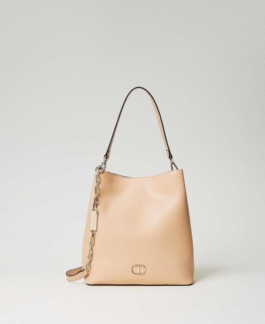 TWINSET Borsa Hobo Effetto Pelle Con Oval T Beige Hot