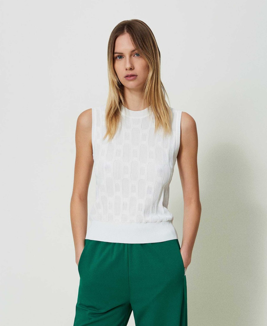 TWINSET Top In Maglia Con Motivo Geometrico Bianco Hot