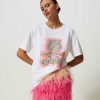 TWINSET T-Shirt Over Myfo Con Grafica E Paillettes Bianco Hot