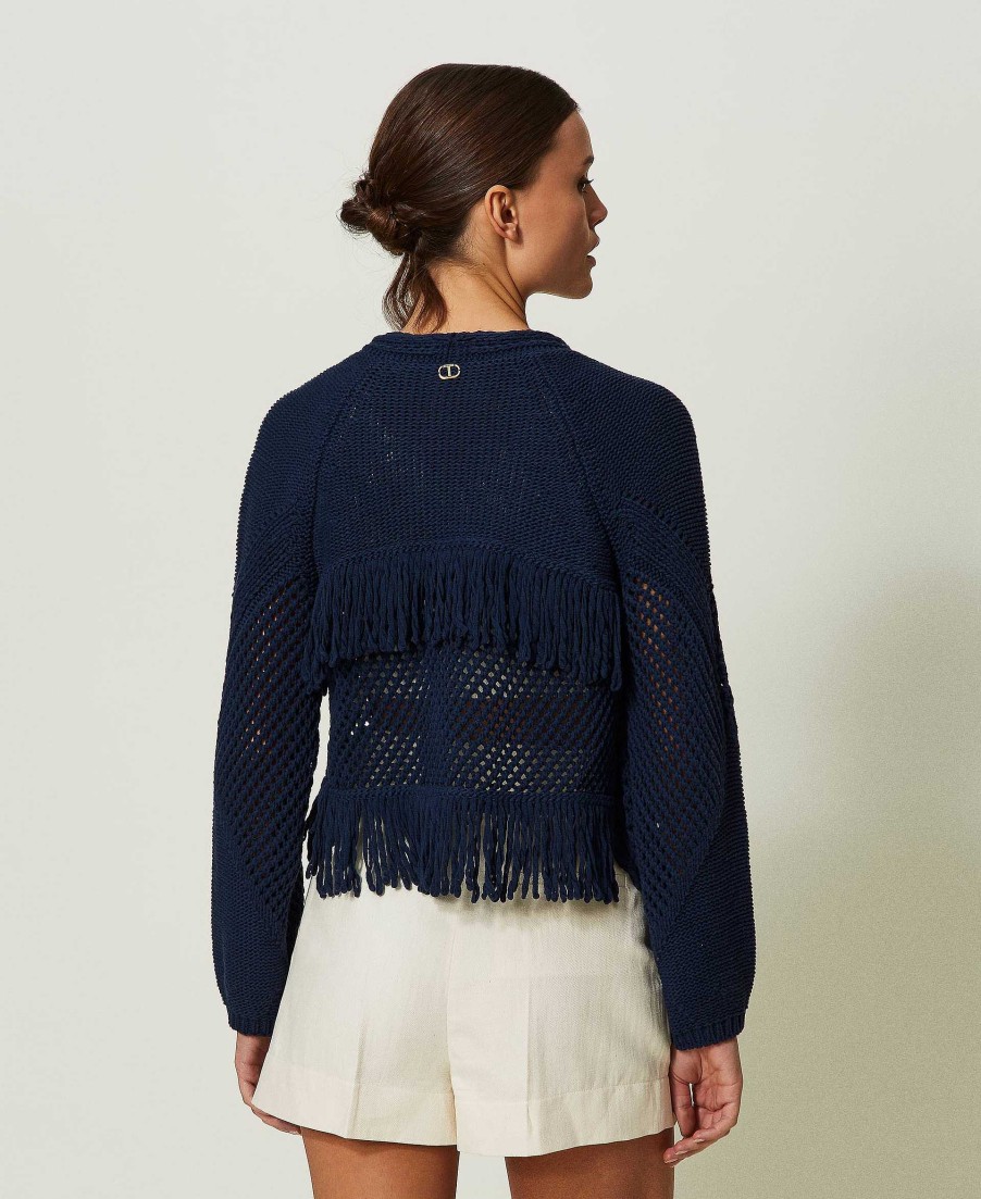 TWINSET Cardigan Con Frange Blu Online