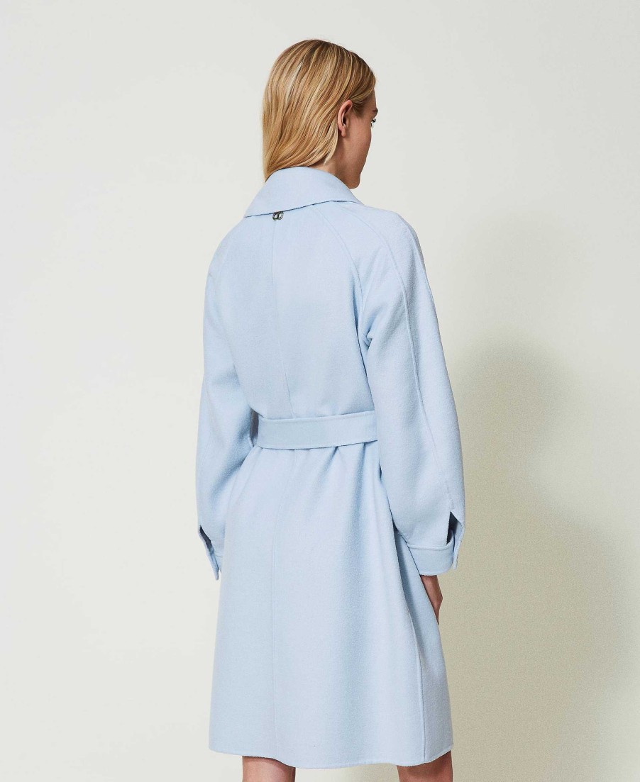 TWINSET Cappotto In Double Di Misto Lana Azzurro Hot