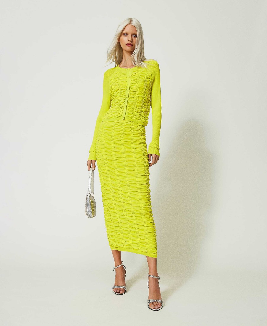 TWINSET Gonna Longuette Con Arricciatura Giallo Clearance