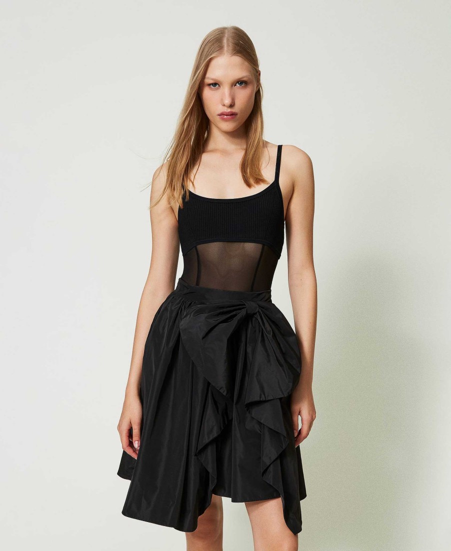 TWINSET Body A Costine Con Tulle Nero Hot