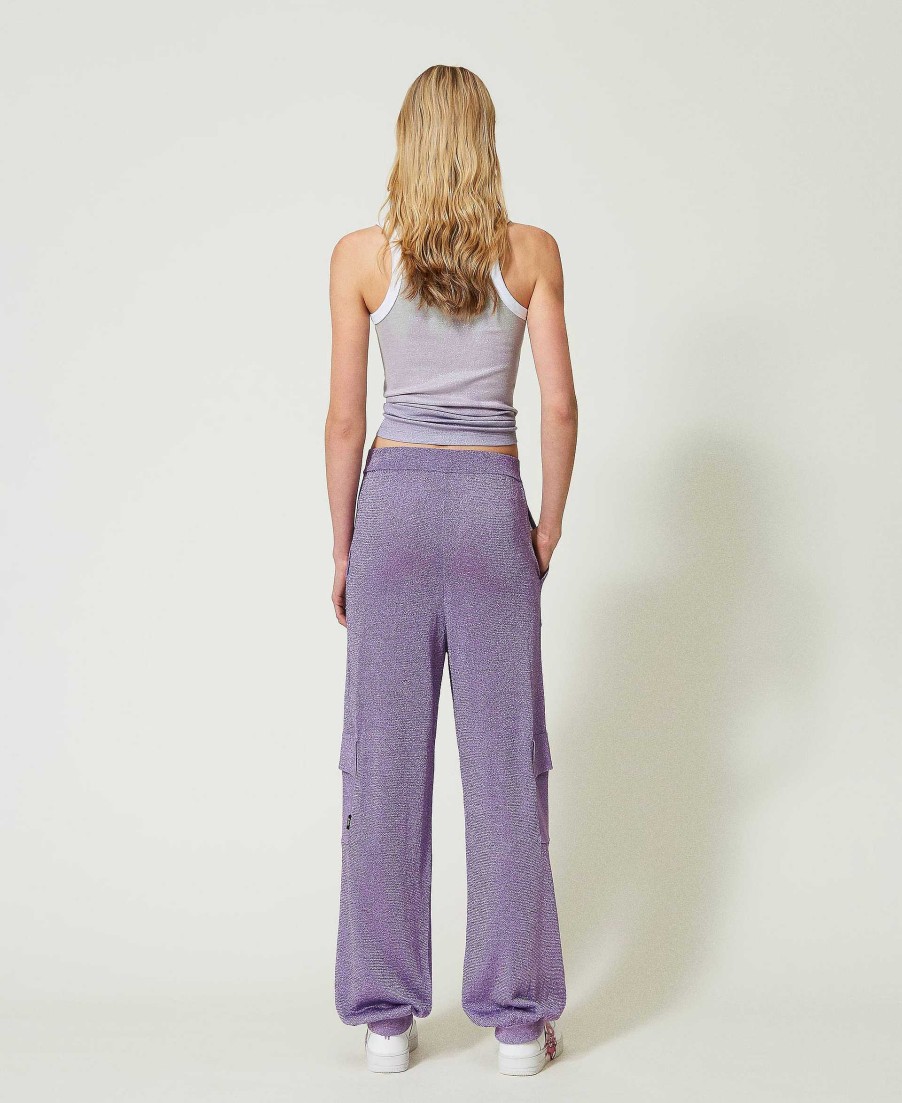 TWINSET Pantaloni Cargo Myfo In Maglia Lurex Viola Clearance