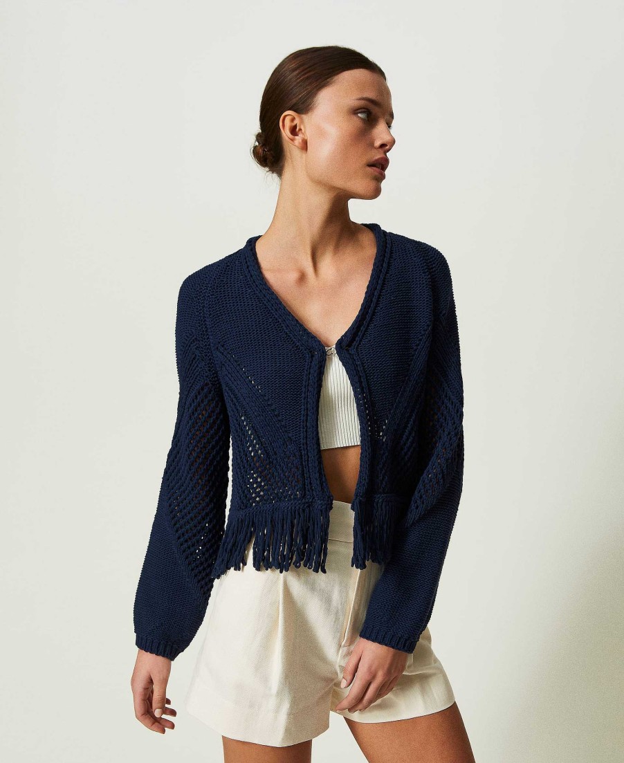 TWINSET Cardigan Con Frange Blu Online