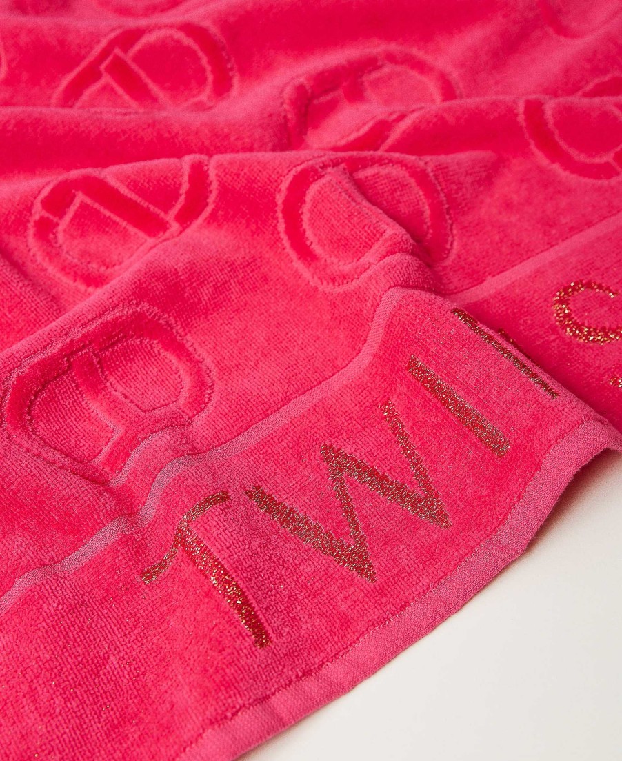 TWINSET Telo Mare In Spugna Con Logo Jacquard Fucsia Online