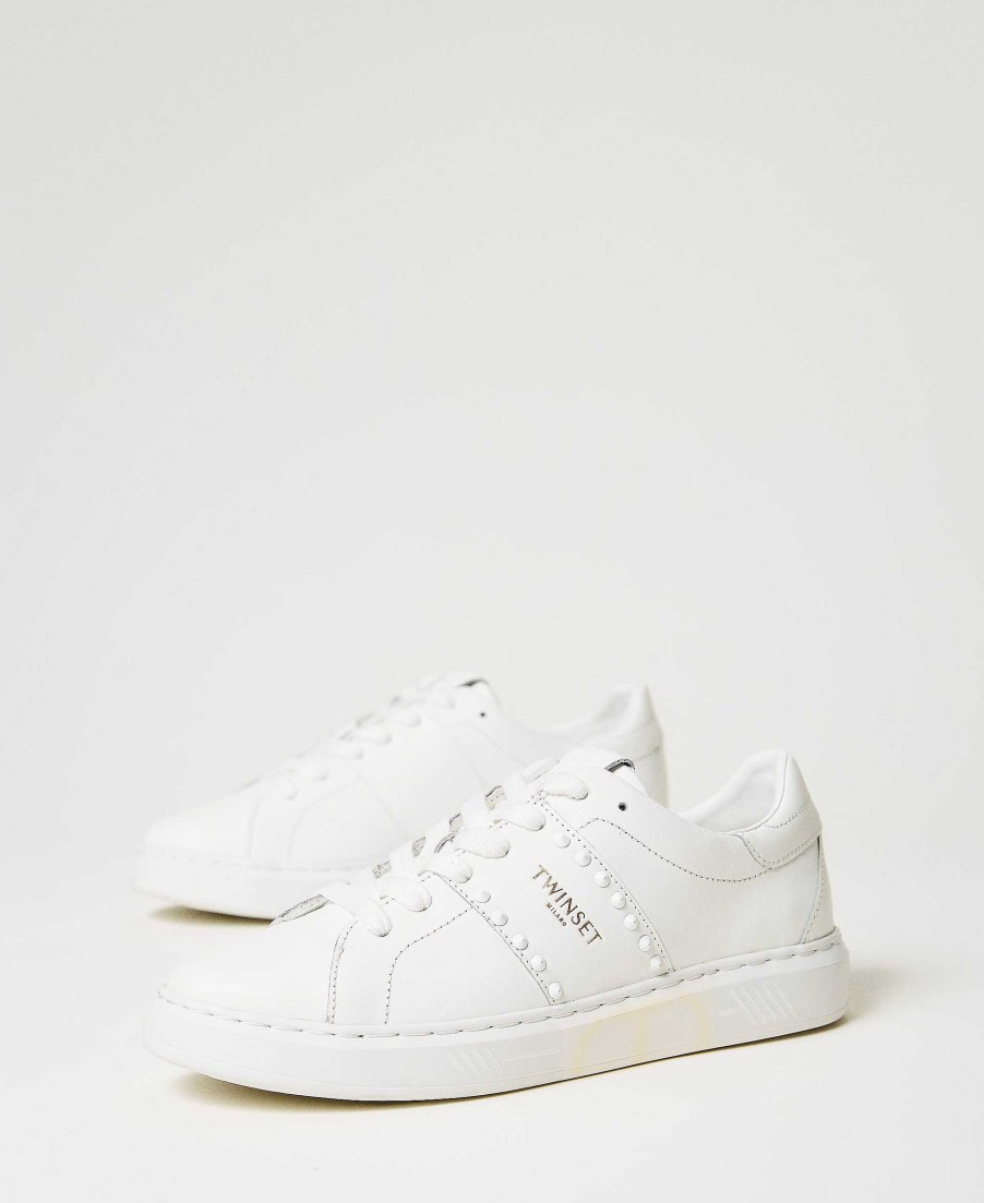 TWINSET Sneakers In Pelle Con Borchie Bianco New