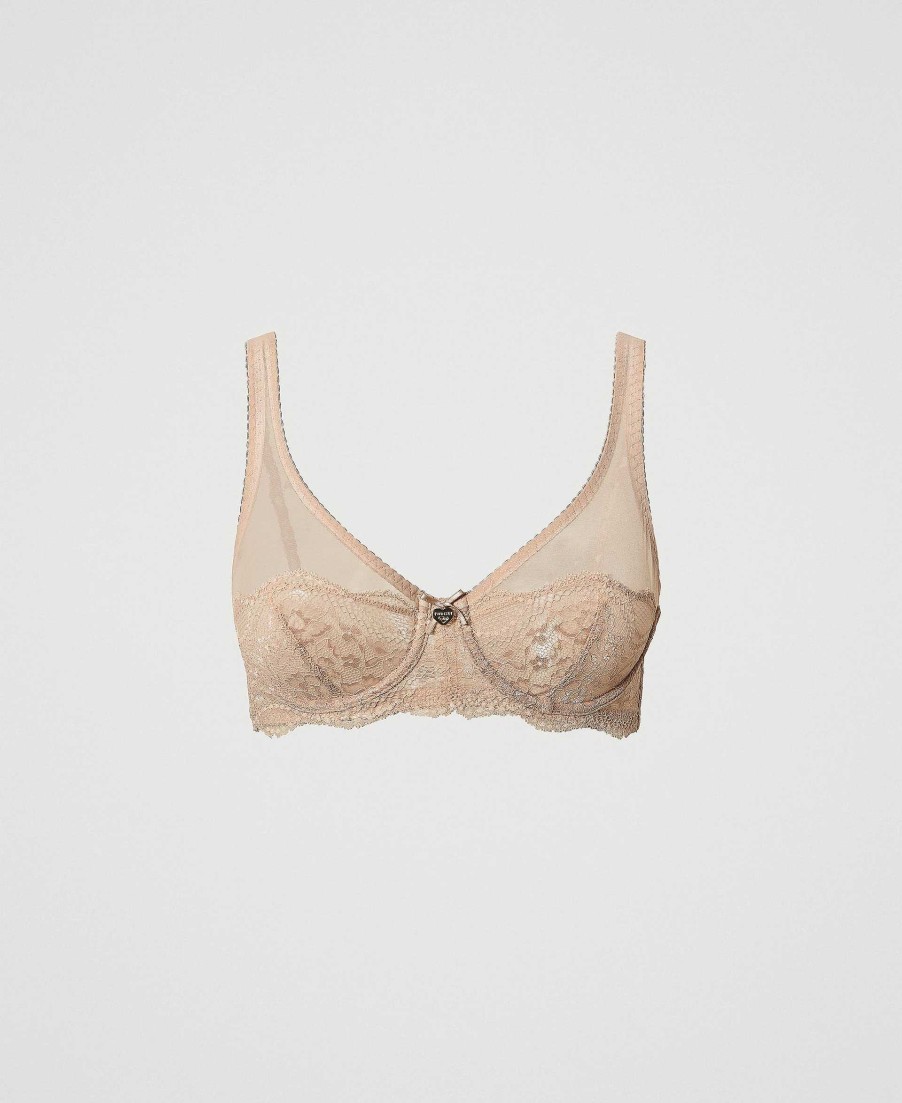 TWINSET Reggiseno Con Ferretto In Pizzo E Tulle Beige Wholesale