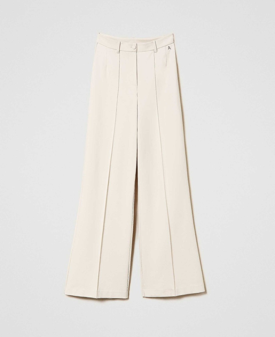 TWINSET Pantaloni A Palazzo Con Nervatura Beige New