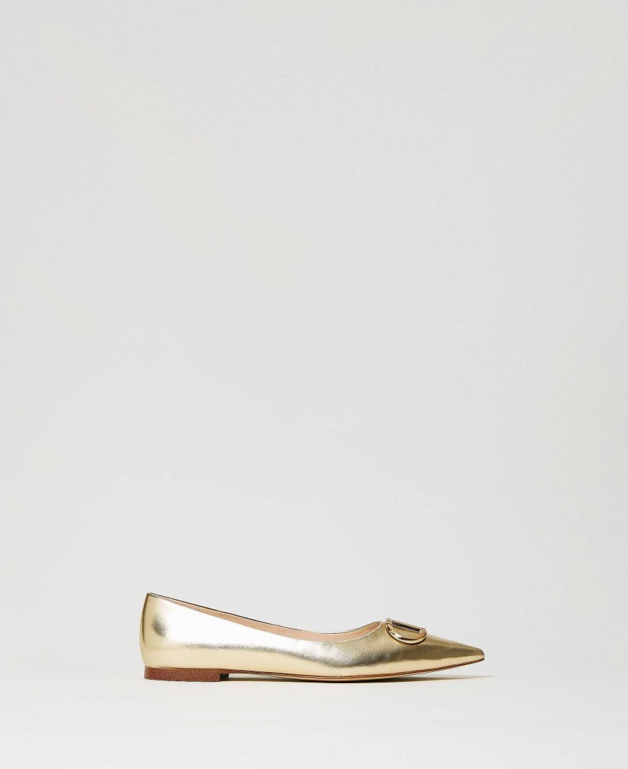 TWINSET Ballerine In Pelle Laminata Con Oval T Oro Online