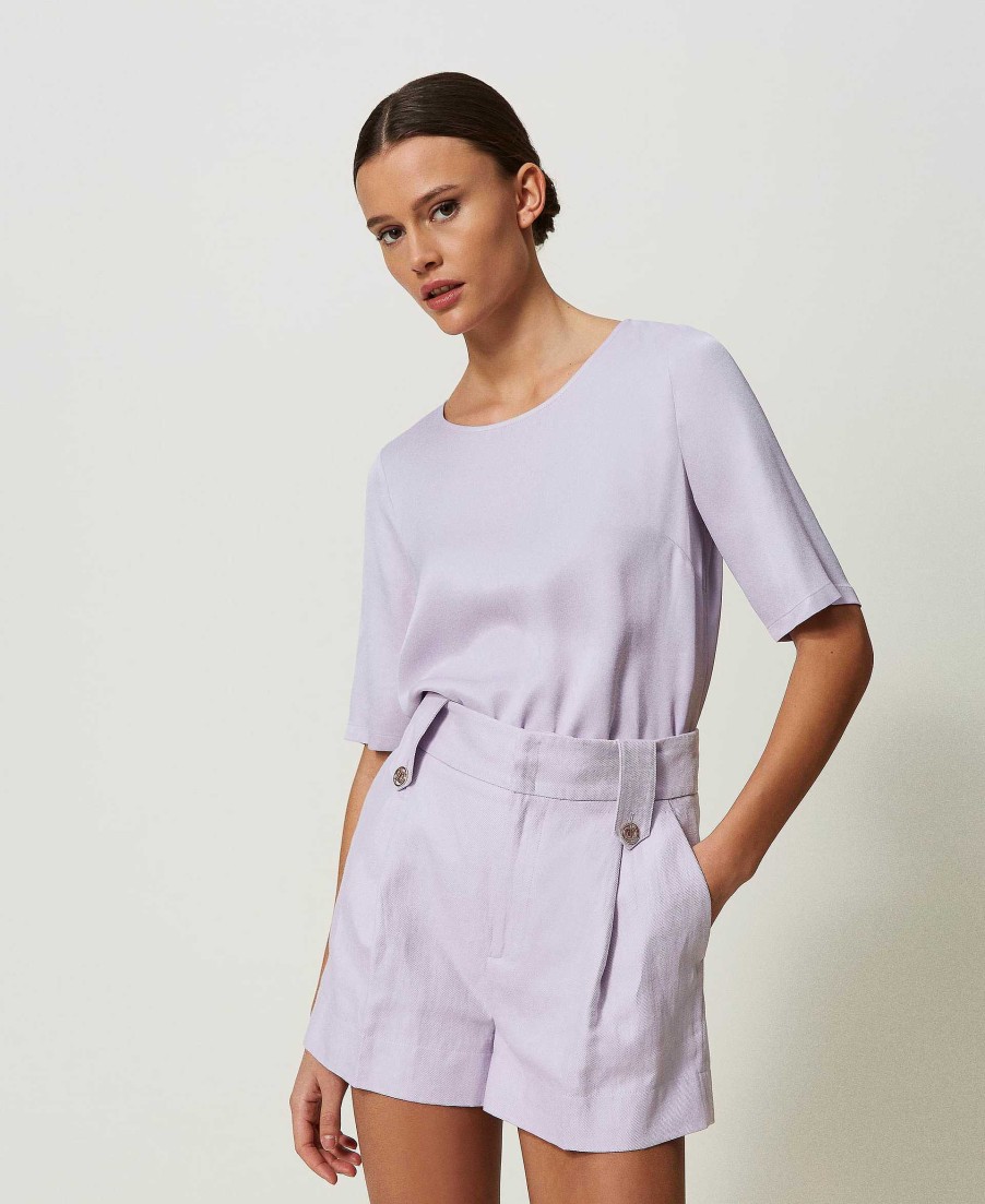 TWINSET Blusa In Raso Con Spacchetti Viola Online