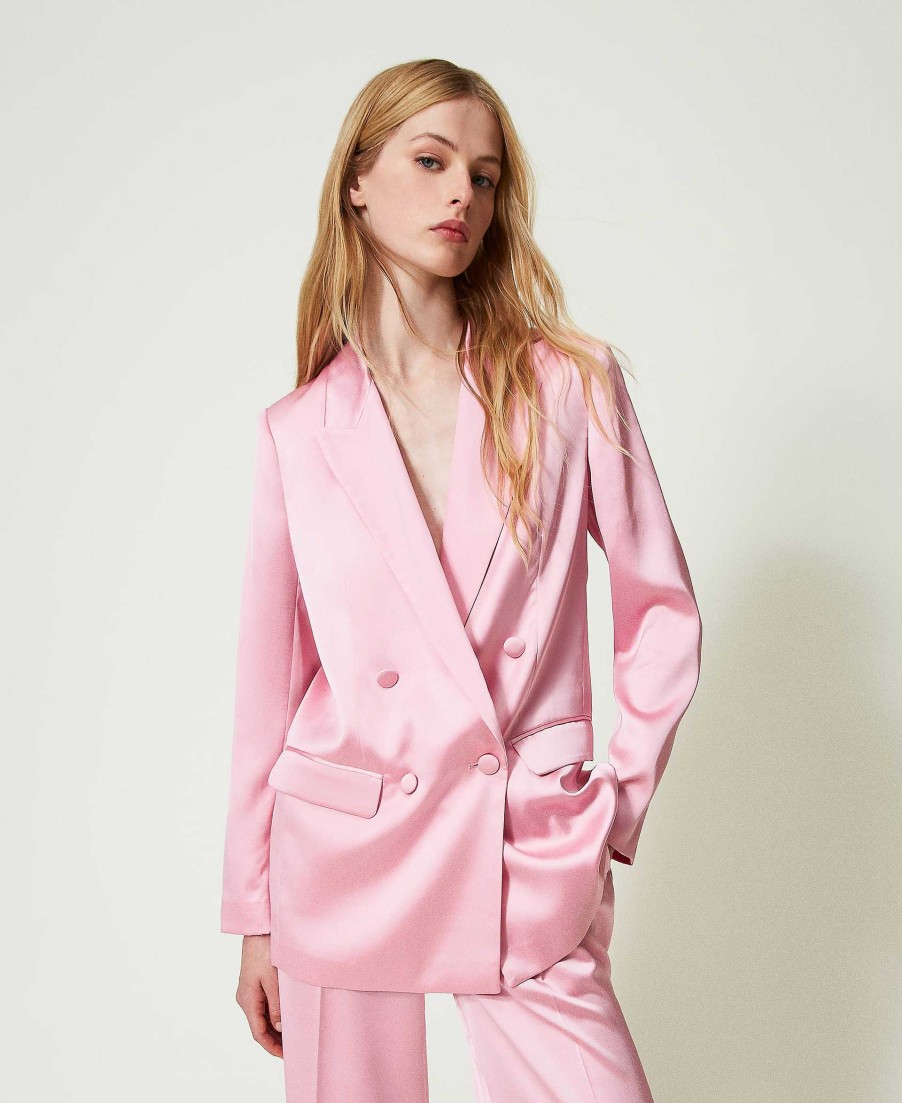 TWINSET Giacca Blazer Doppiopetto In Raso Rosa Online